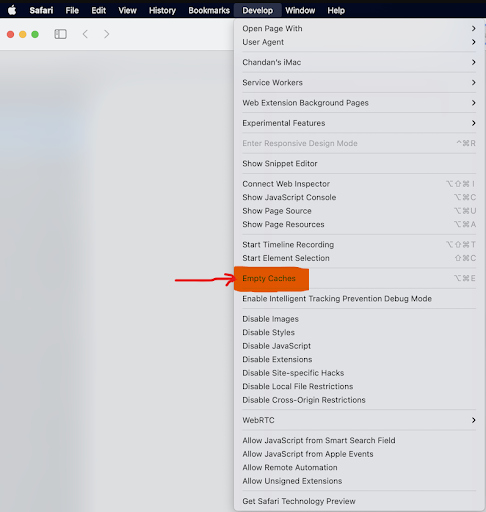 Clearing Cache safari 