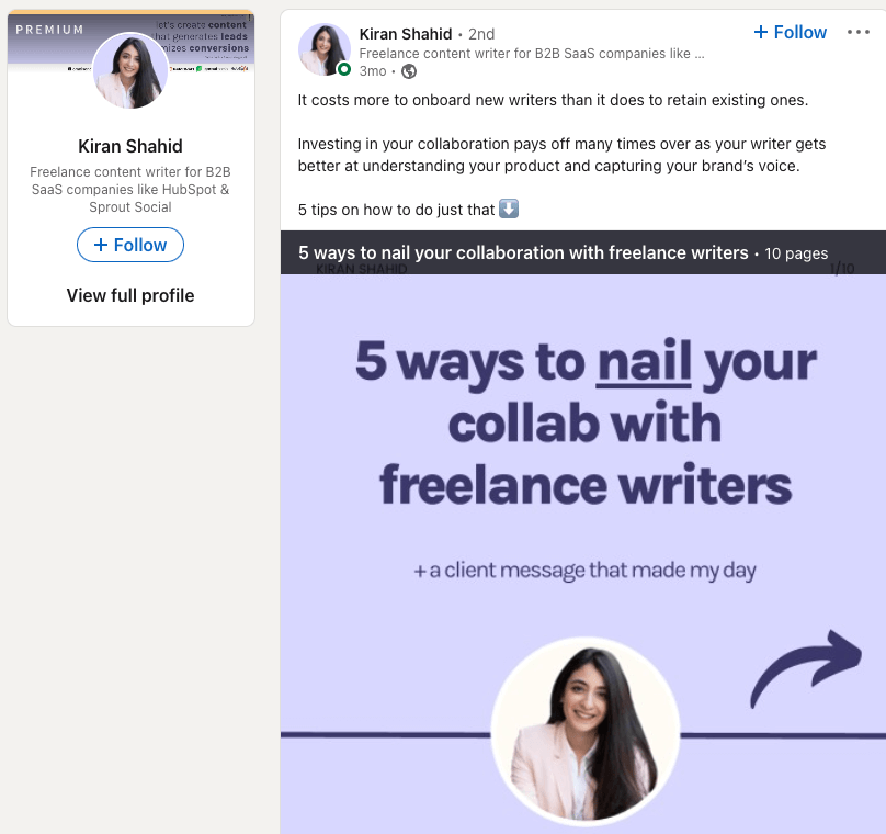 Example of Linkedin Corousel post